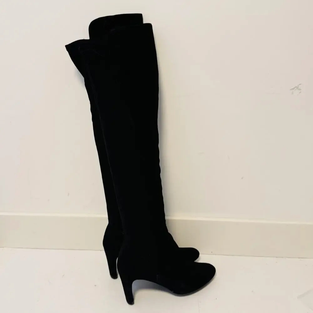 Stuart Weitzman Boots Womens 8 Black Suede Over The Knee Sock Stretch Heel